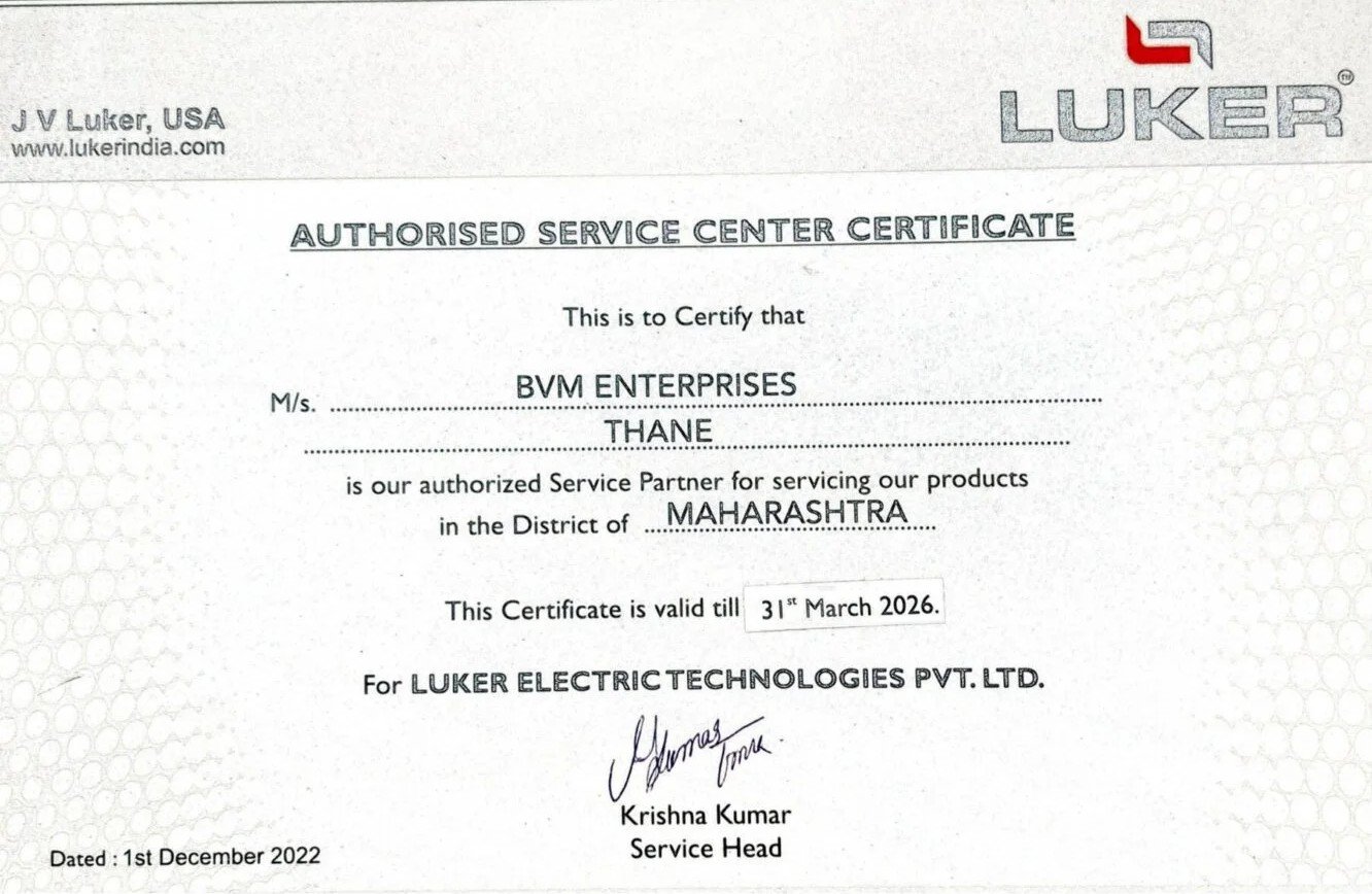 Luker Authorised Service Certificate